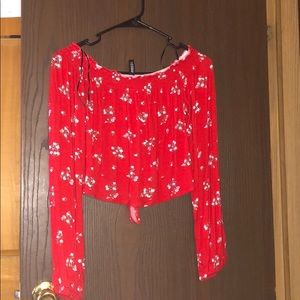 H&M blouse. RED with WHITE flowers